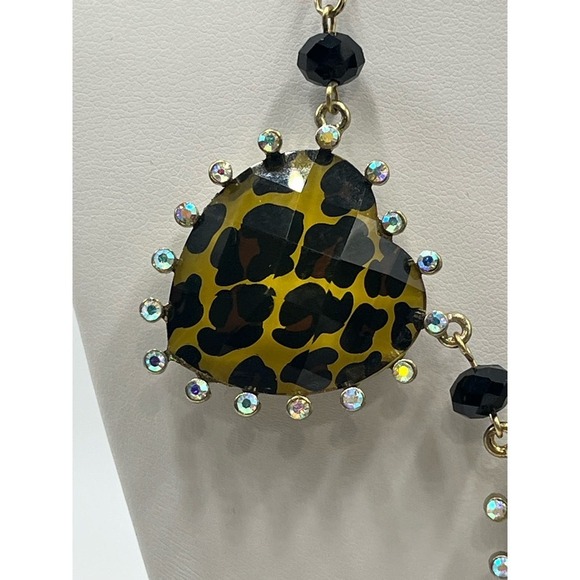 Betsey Johnson Triple Heart Animal Print AB Rhinestone Necklace new - Picture 6 of 14